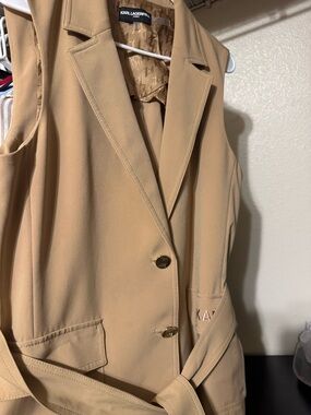 Karl Lagerfeld Sleeveless Belted Trench Vest in Camel